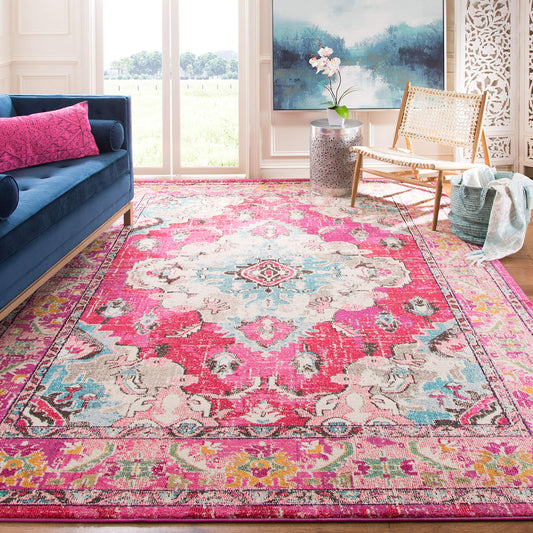 SAFAVIEH Monaco Collection Area Rug - 3' x 5', Pink & Multi, Non-Shedding & Easy to Clean, Distressed Medallion Design, Ideal for Living Room, Bedroom, Dining Space (MNC243D)