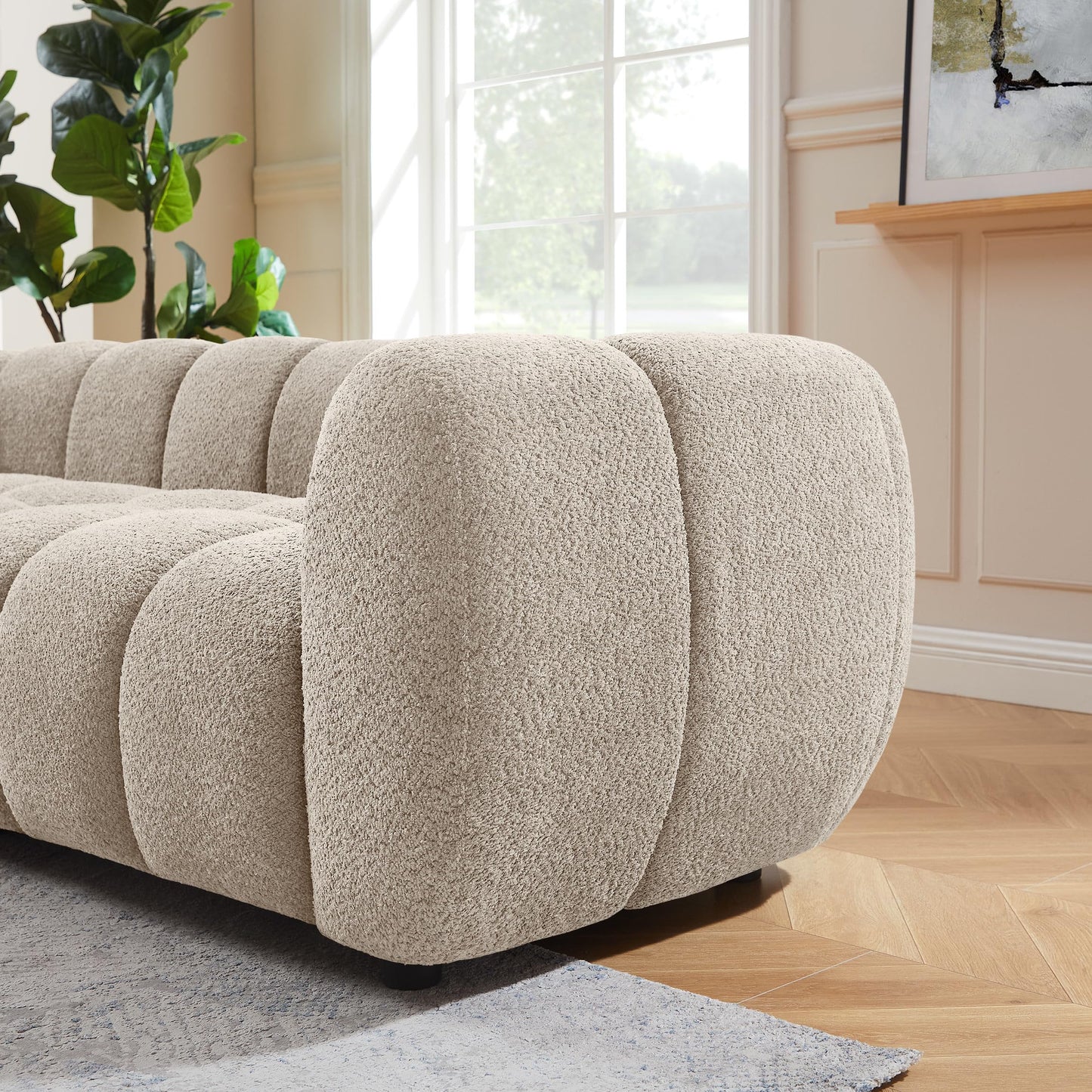 VANOMi 88" Oversized Boucle Sofa, Modern Upholstered Tufted Cloud Couch, Deep Seat Boucle Sofa,Cozy Modern 3 Seater Couch for Living Room, Bedroom, Apartment