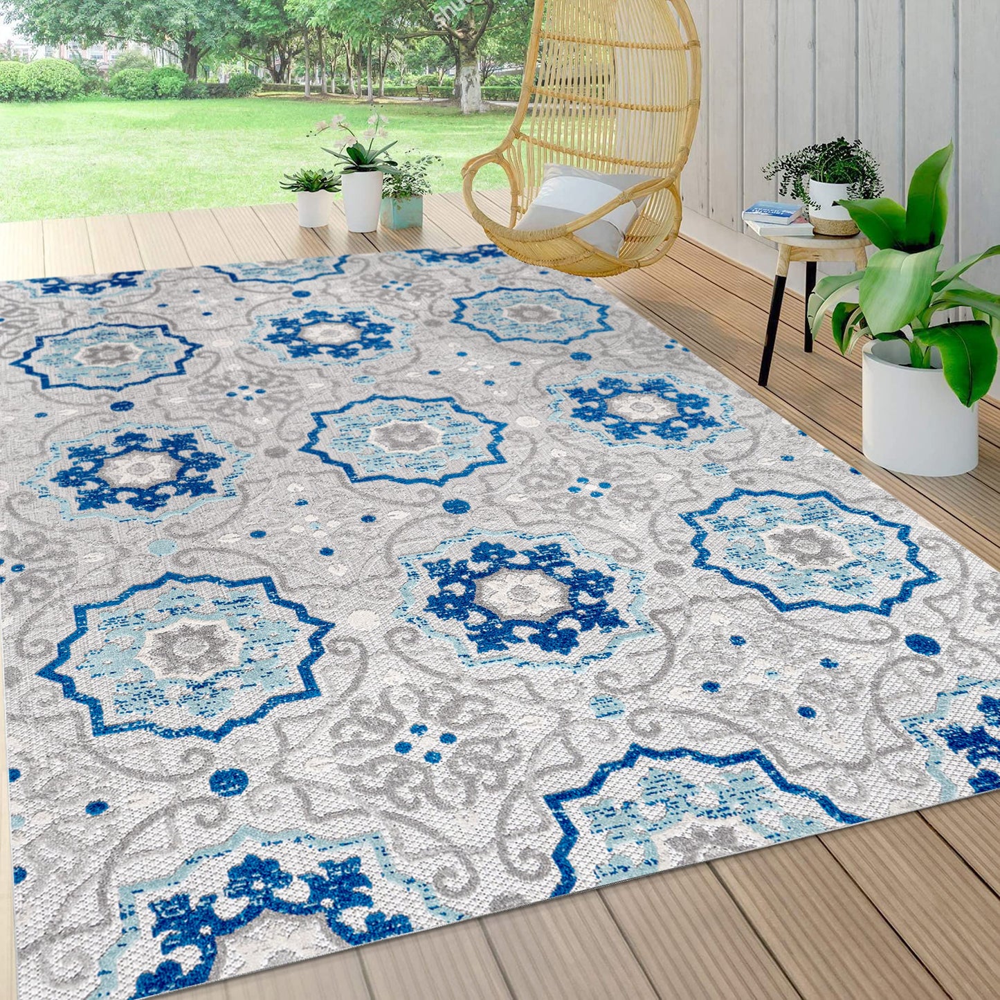JONATHAN Y Mediterranean Medallion Indoor Outdoor Area Rug 3X5 Blue/Gray, Boho for Backyard, Patio, Porch, Easy-Cleaning, High Traffic, Pet-Friendly, Non-Shedding (AMC101A-3)