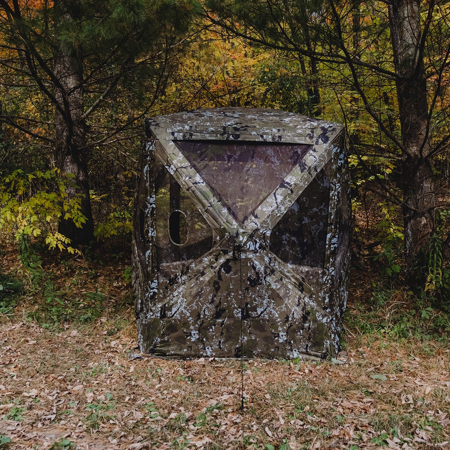 Barronett Blinds Big Mike, Portable Hunting Blind, Tall Hub Blind, Shoot While Standing, Low Profile Windows, 2-Person, Crater Thrive, 80” x 75” x 75”, BM300CT